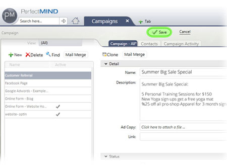 Enter marketing campaigns into PerfectMIND and track your leads